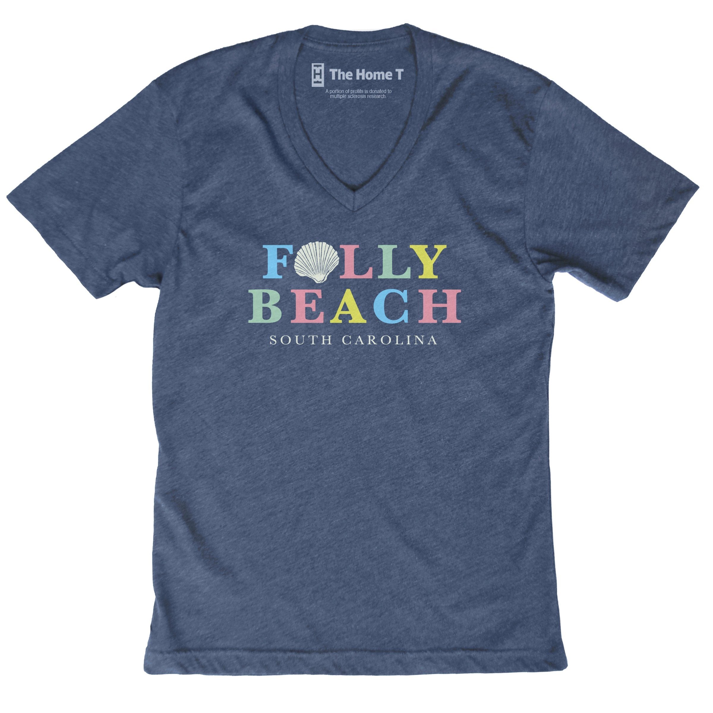 Folly Beach Shell Navy V-Neck