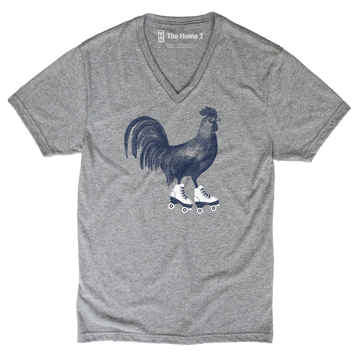 Roller Skating Chicken Athletic Grey V-Neck