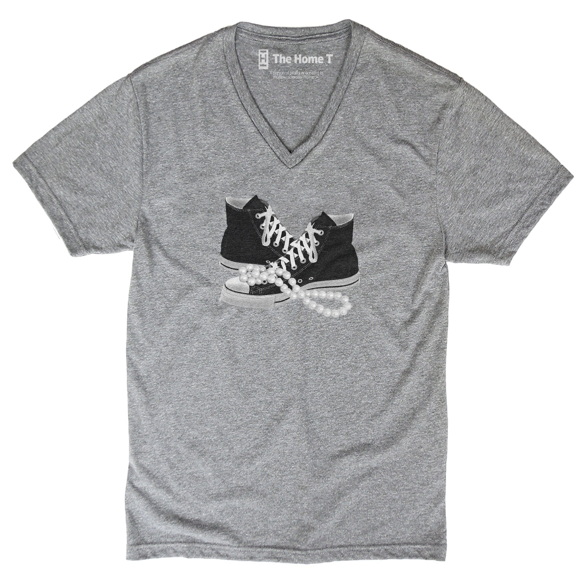 Chucks and Pearls athletic grey V Neck