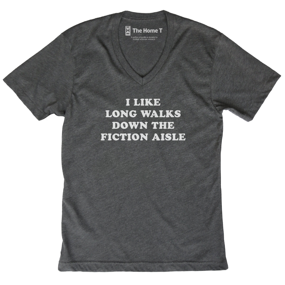 Long Walks Down the Fiction Aisle Dark Grey V-Neck