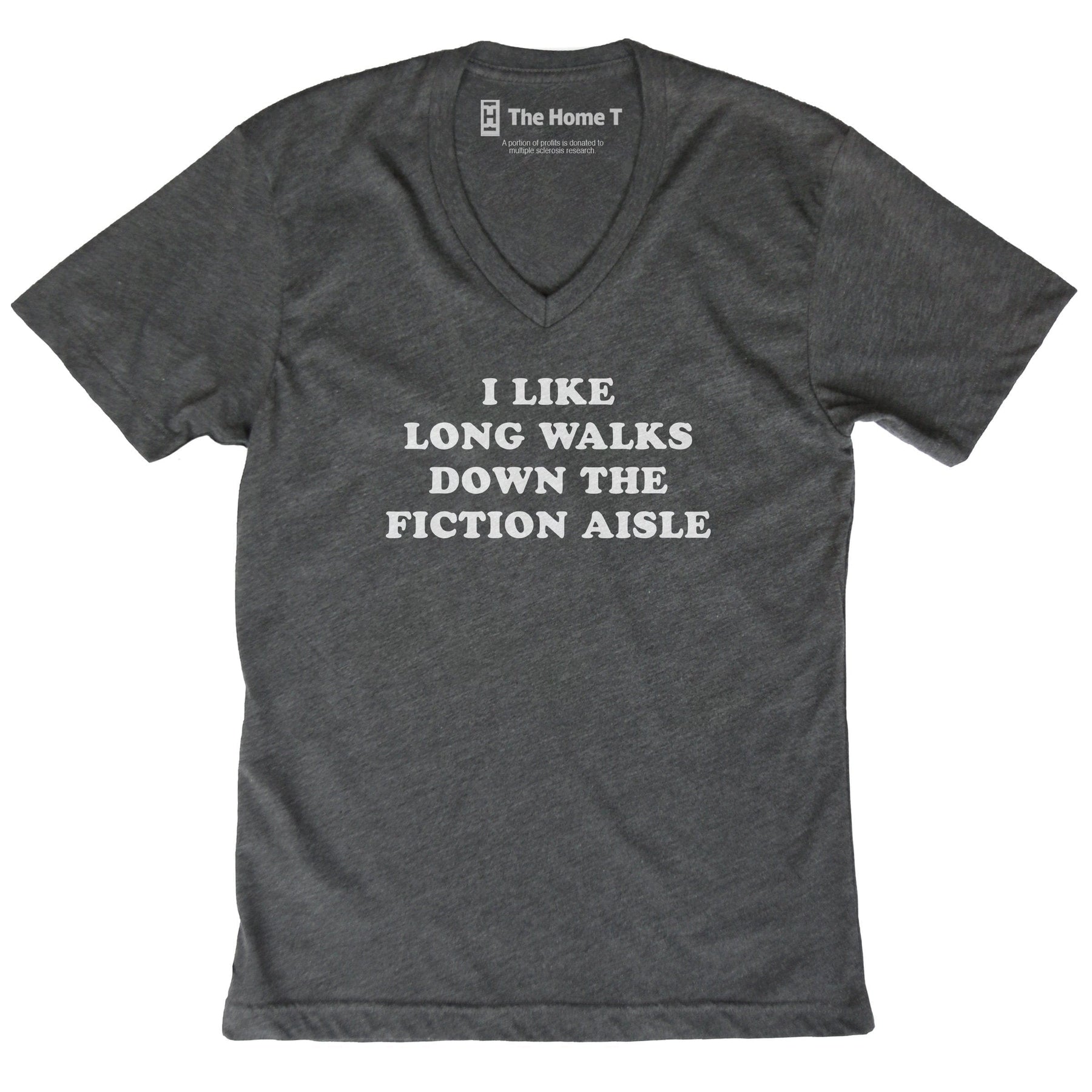 Long Walks Down the Fiction Aisle Dark Grey V-Neck