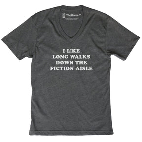 Long Walks Down the Fiction Aisle Dark Grey V-Neck