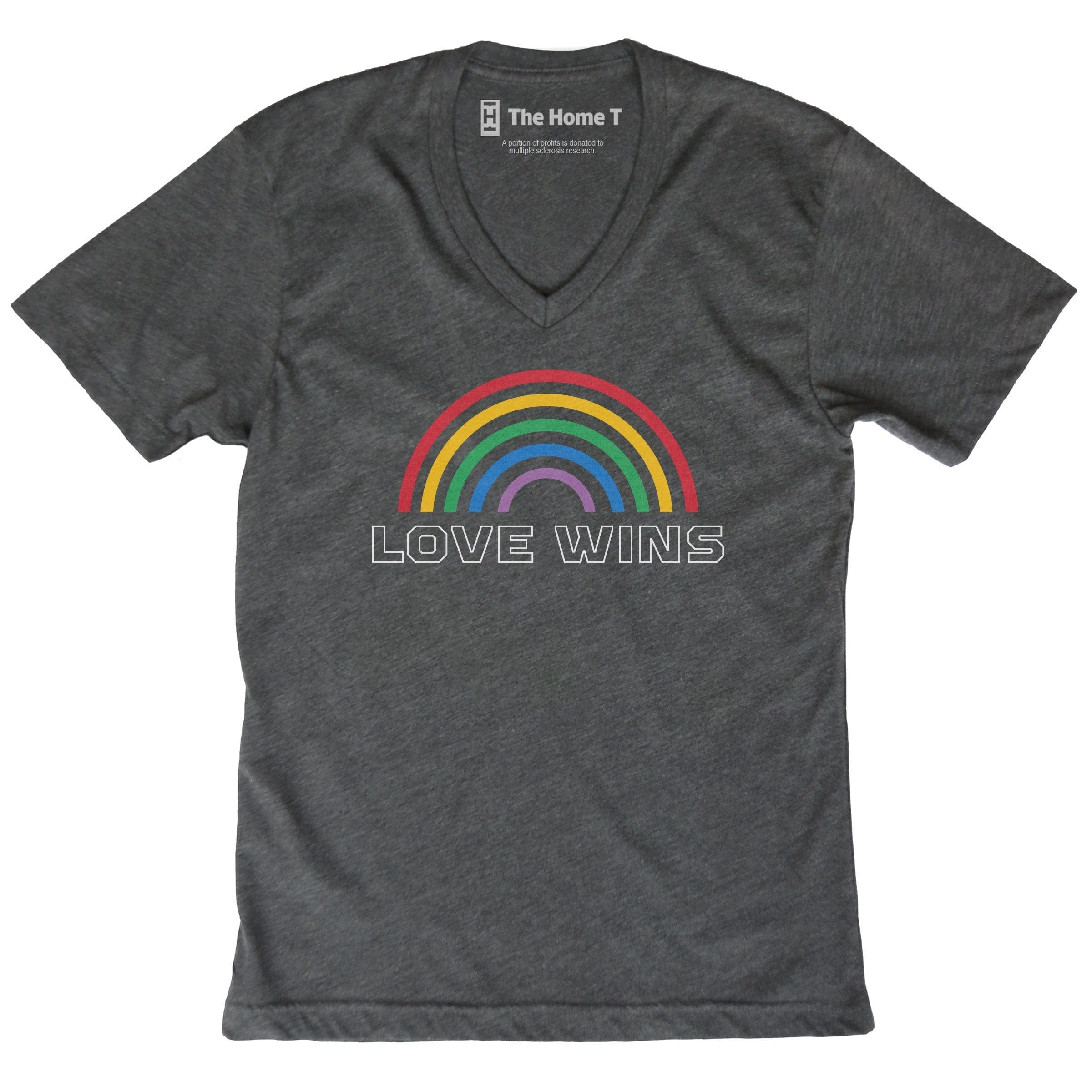 love wins rainbow dark grey v-neck