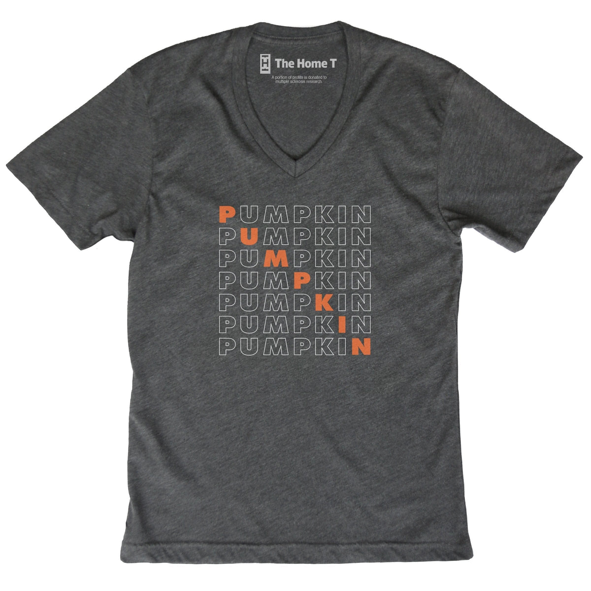 Pumpkin Repeat Dark Grey V-Neck