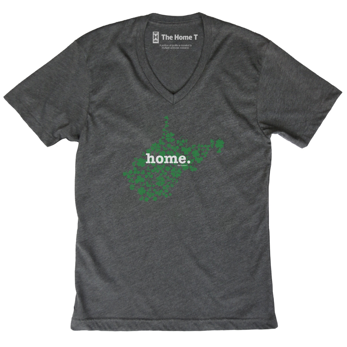 West Virginia Clover Dark Grey V Neck