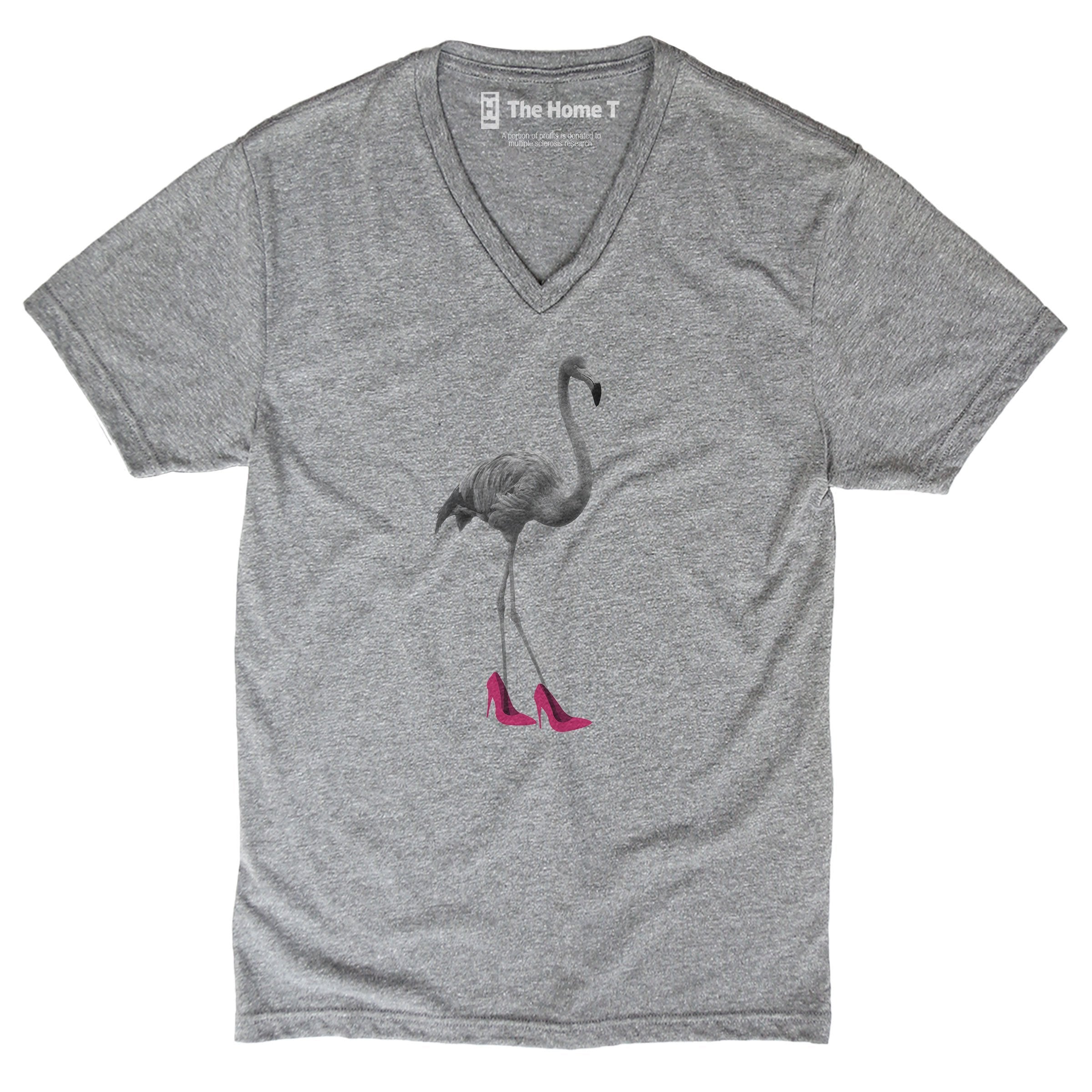Flamingo in heels athletic grey V Neck